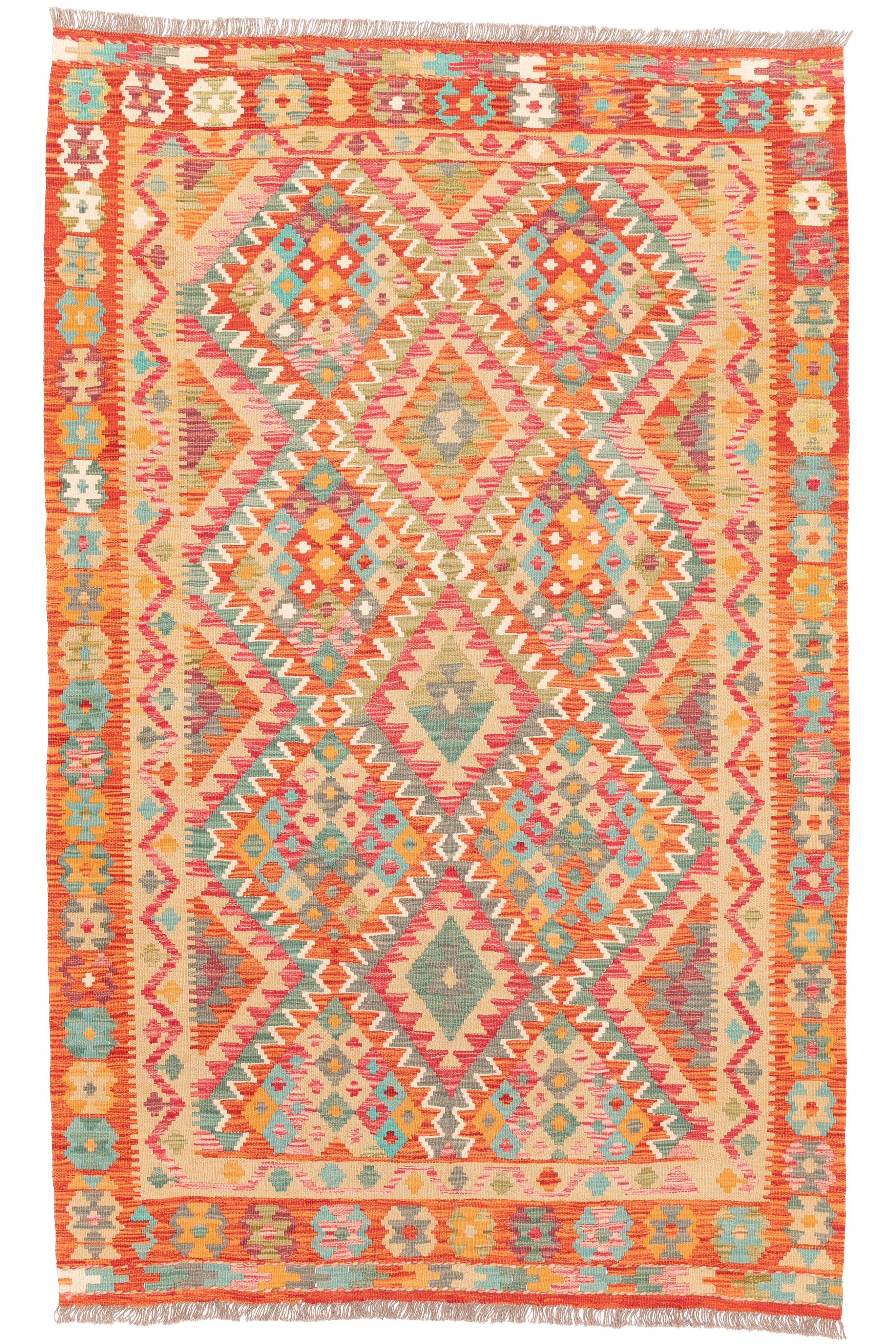 Afghanischer Kelim Teppich handgewebt Schurwolle Unikat 245 x 153 cm