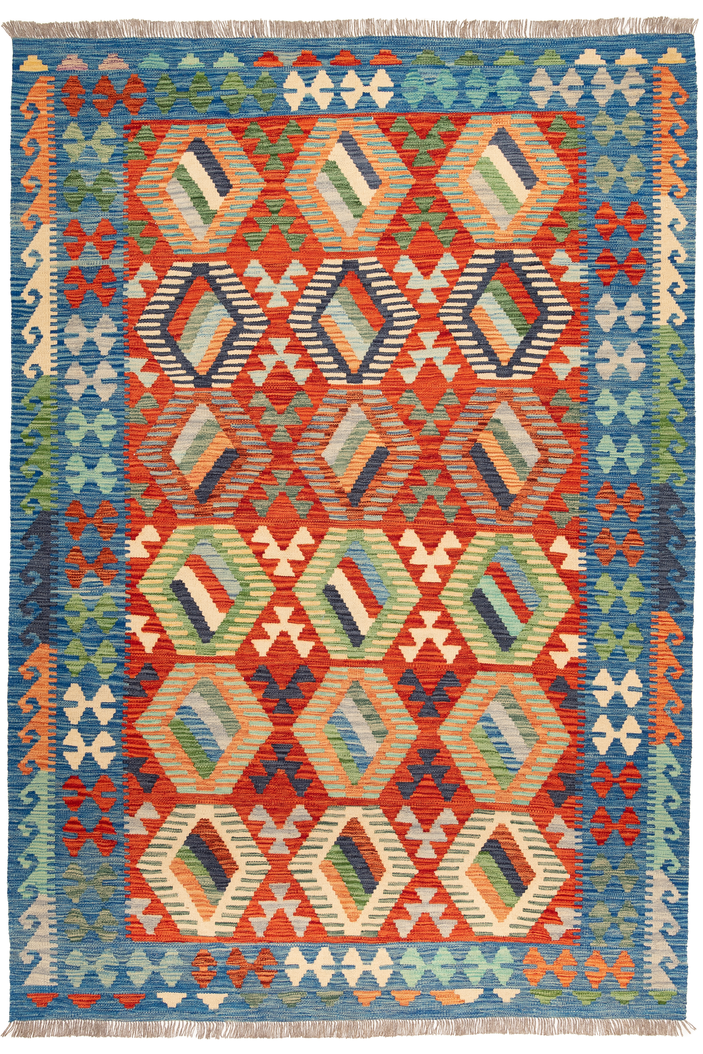 Afghanischer Kelim Teppich handgewebt Schurwolle Unikat 252 x 175 cm