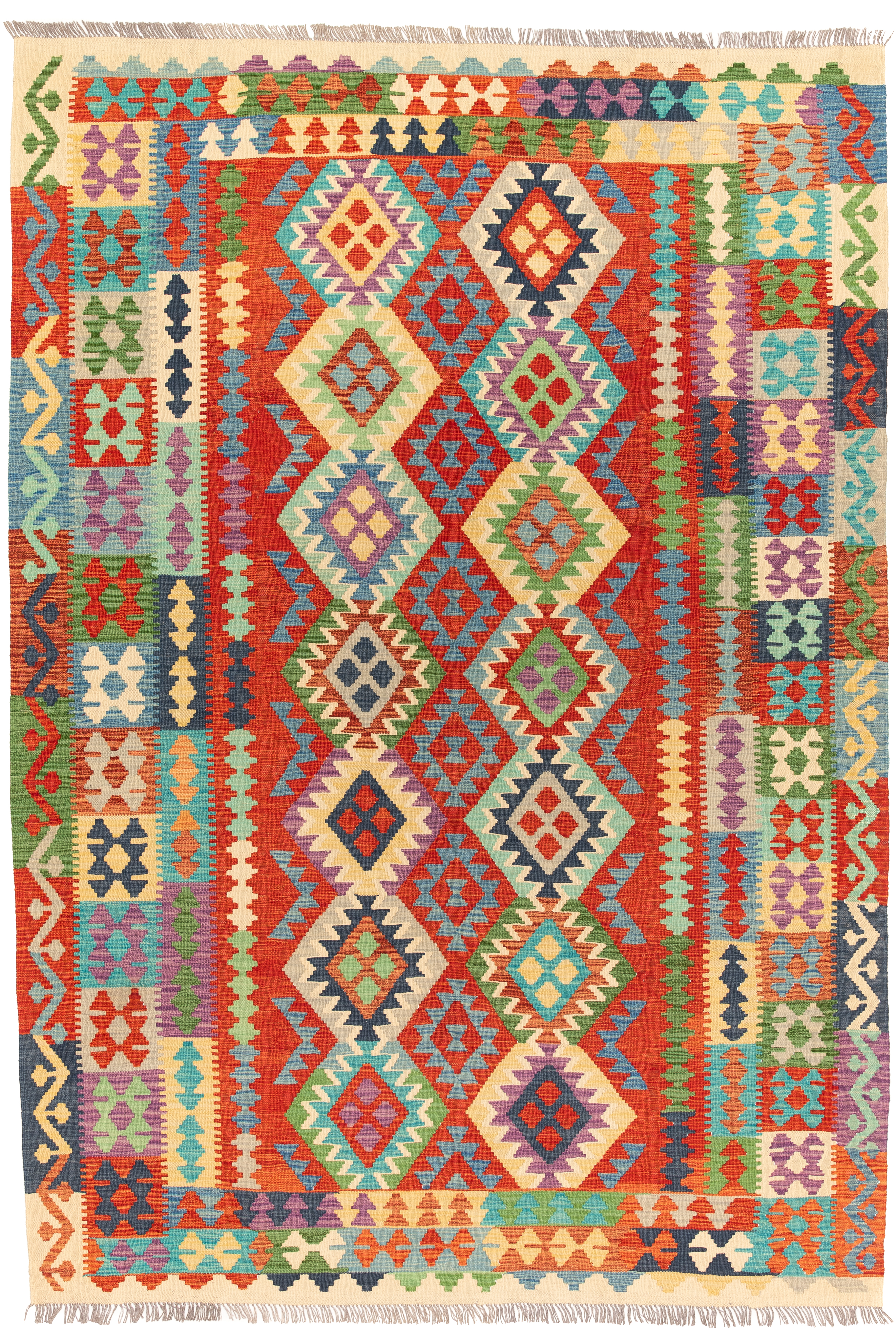 Afghanischer Kelim Teppich handgewebt Schurwolle Unikat 300 x 207 cm