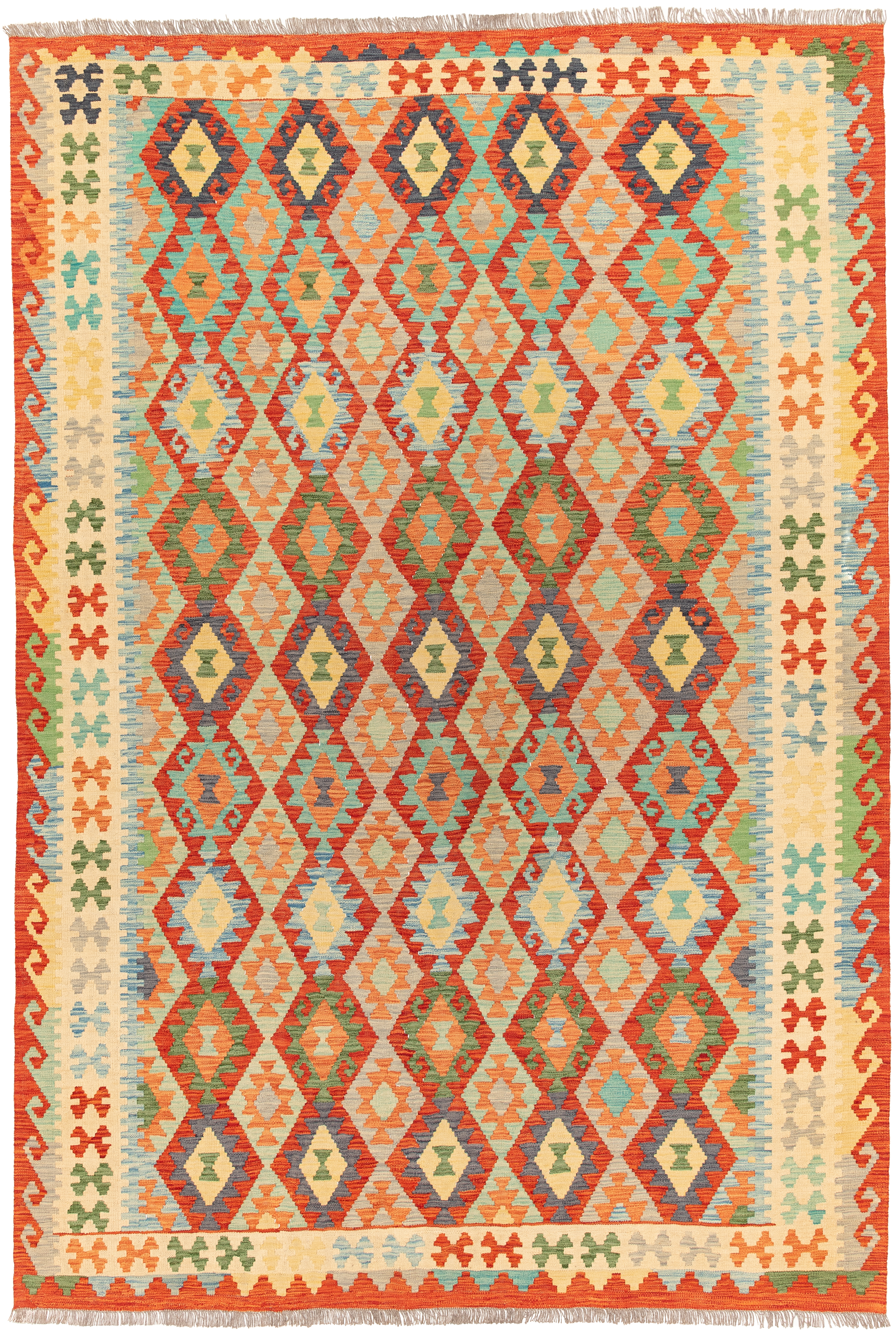 Afghanischer Kelim Teppich handgewebt Schurwolle Unikat 298 x 201 cm