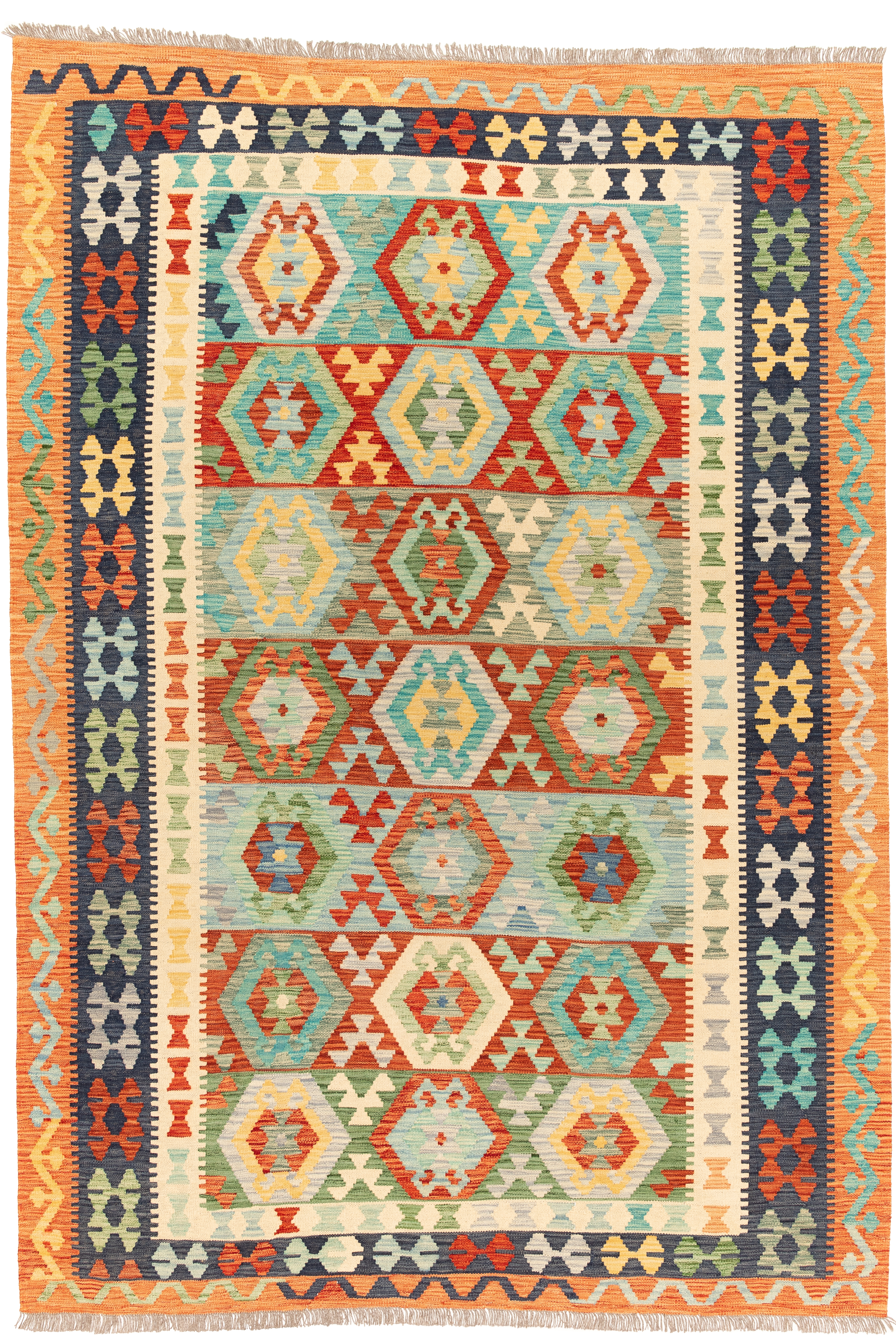 Afghanischer Kelim Teppich handgewebt Schurwolle Unikat 295 x 204 cm