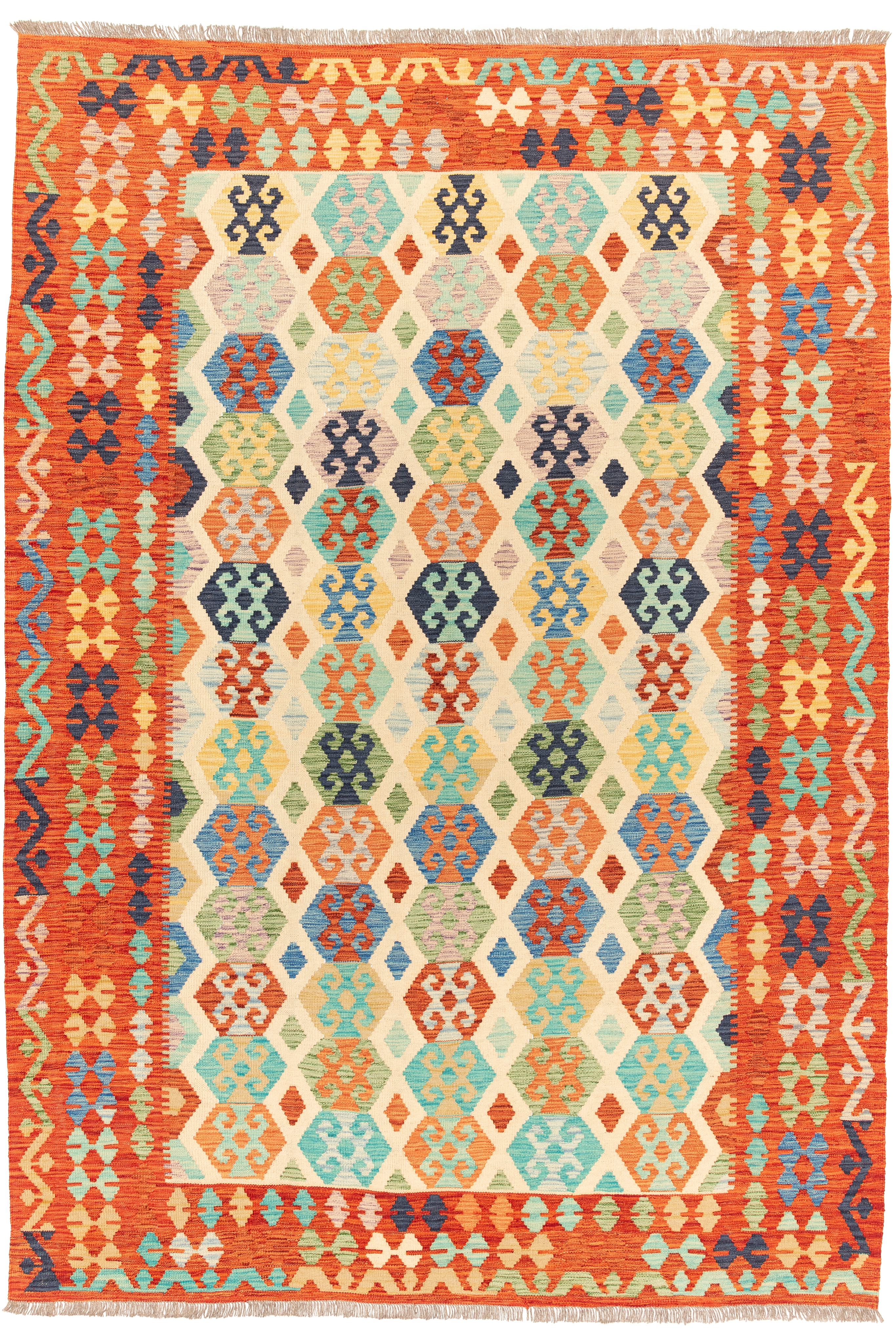 Afghanischer Kelim Teppich handgewebt Schurwolle Unikat 299 x 208 cm