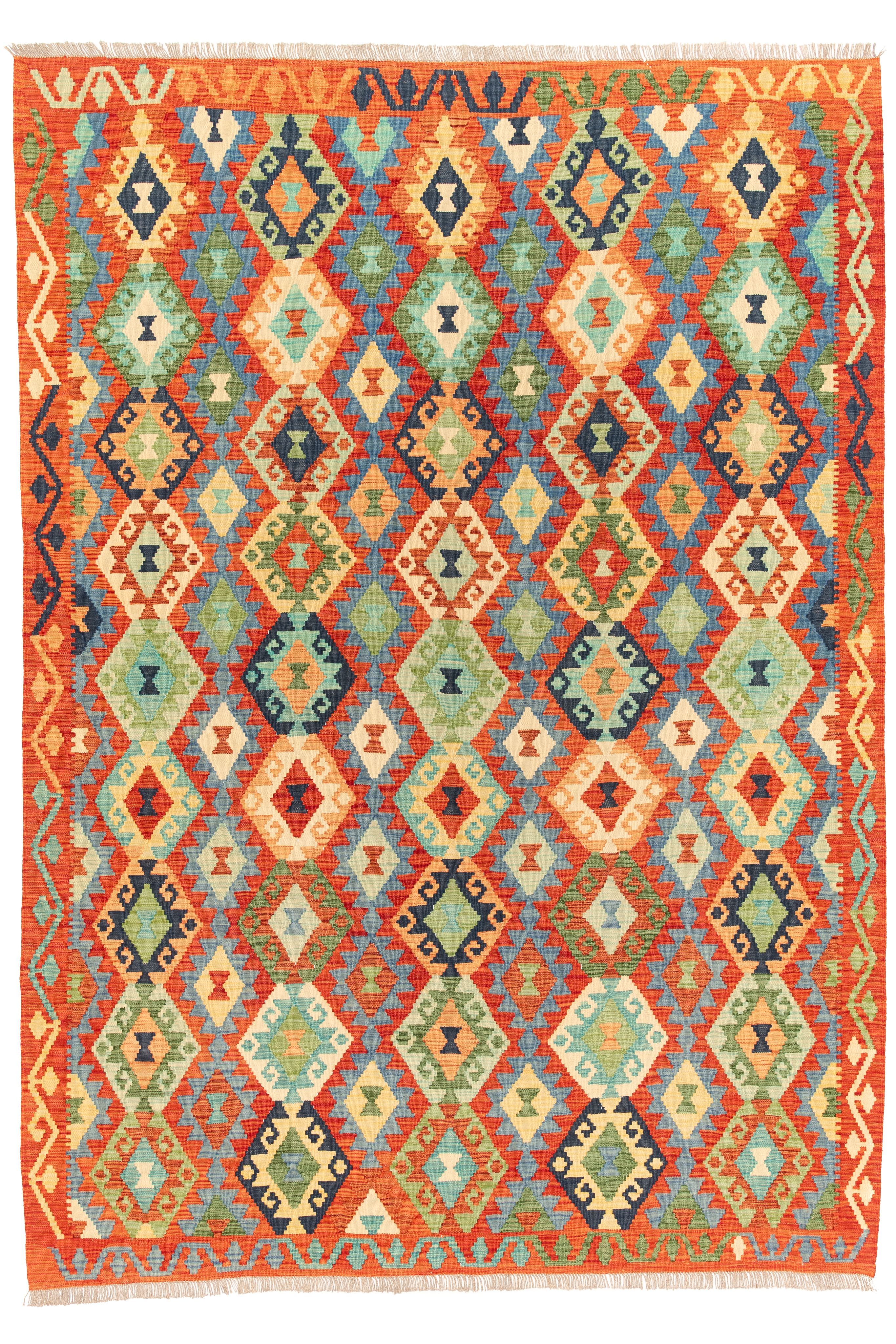 Afghanischer Kelim Teppich handgewebt Schurwolle Unikat 296 x 209 cm