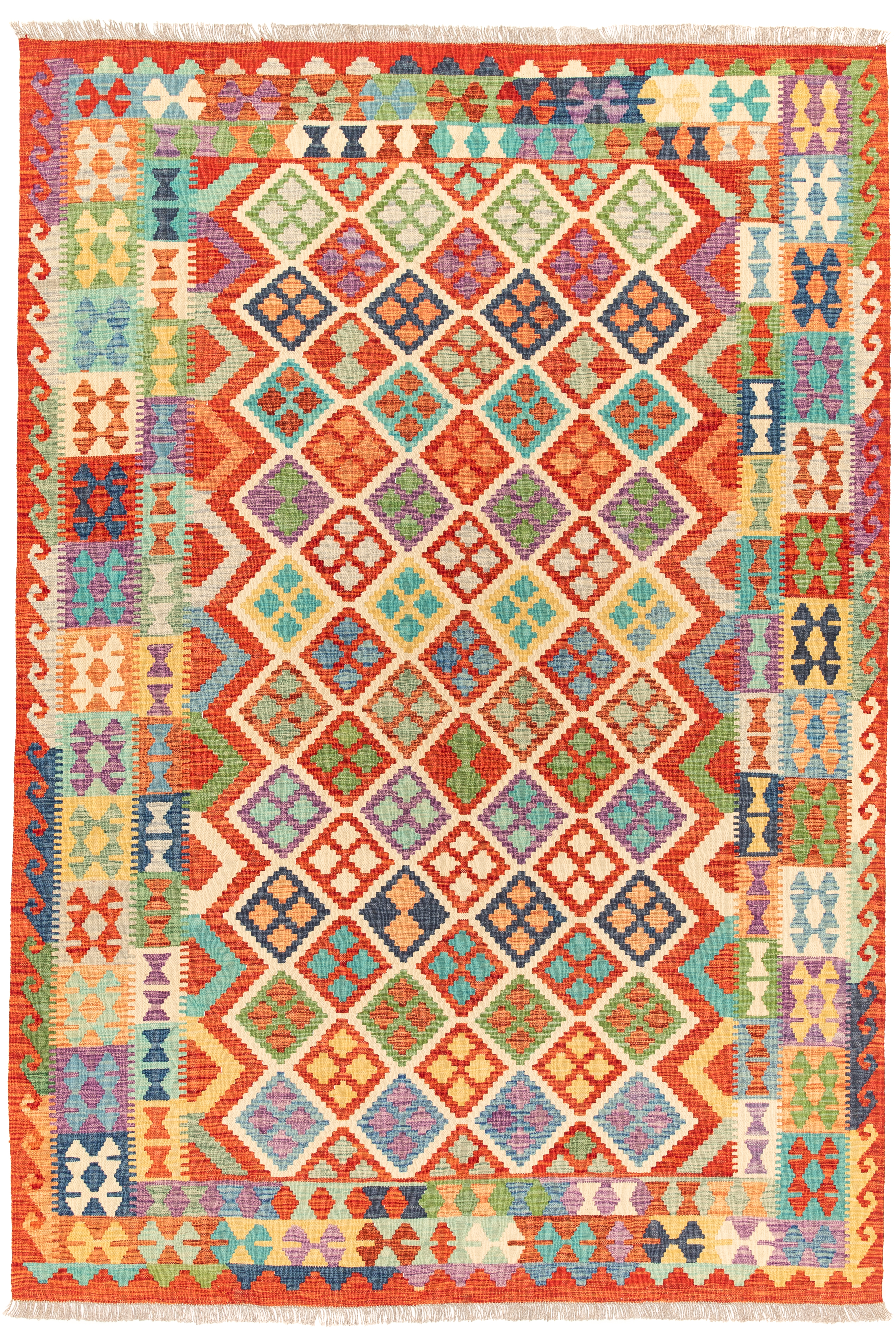 Afghanischer Kelim Teppich handgewebt Schurwolle Unikat 296 x 200 cm