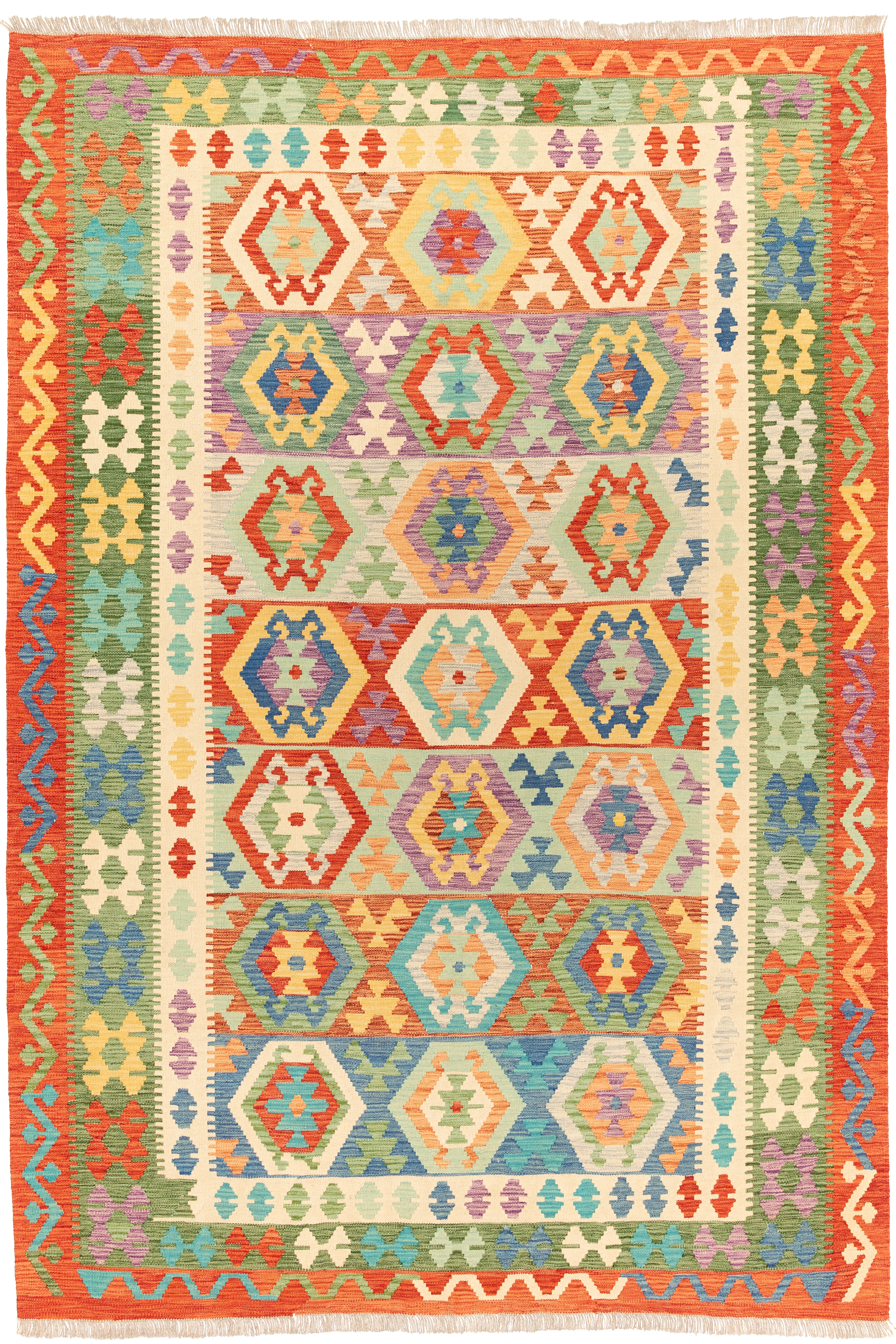 Afghanischer Kelim Teppich handgewebt Schurwolle Unikat 297 x 203 cm