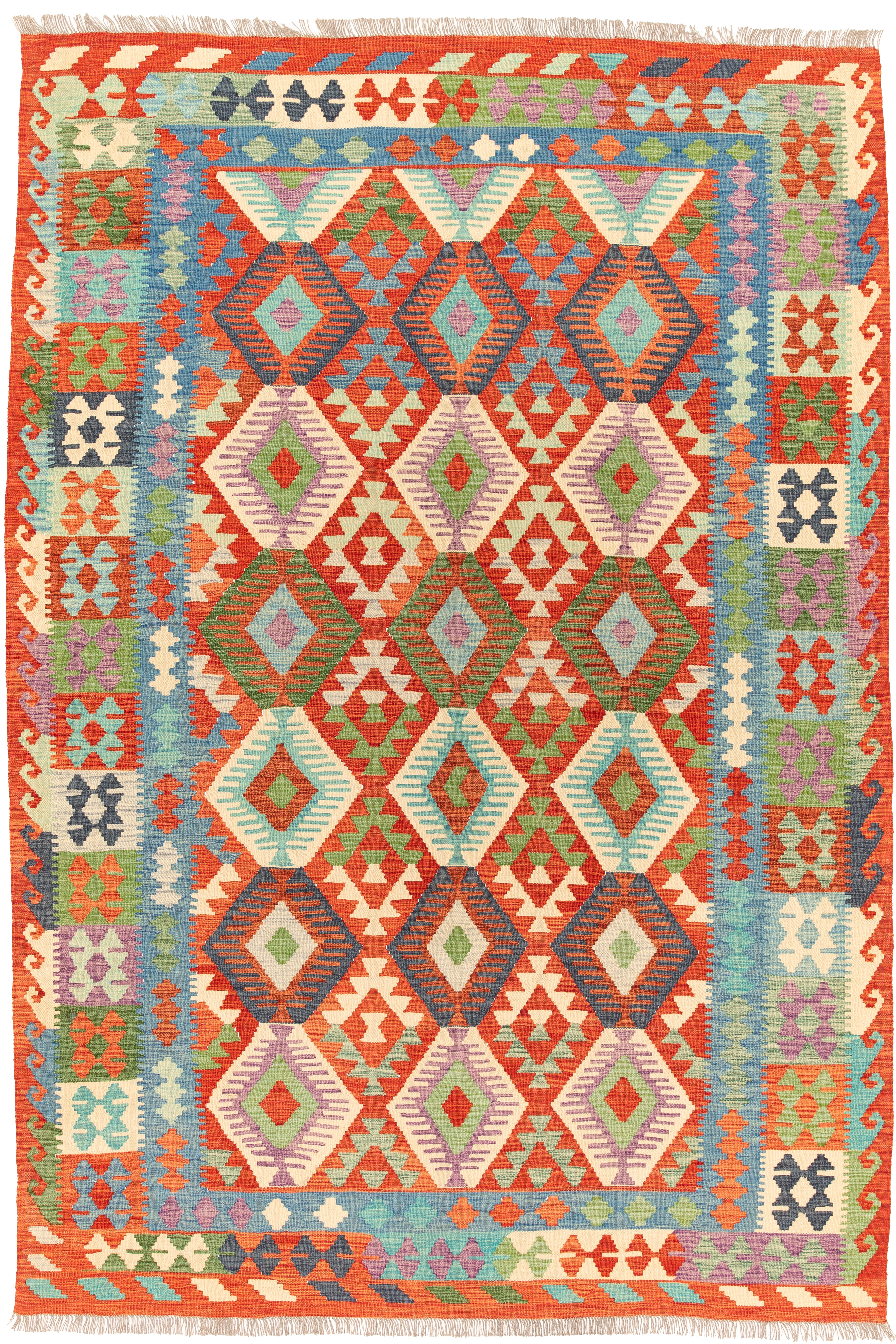 Afghanischer Kelim Teppich handgewebt Schurwolle Unikat 299 x 204 cm