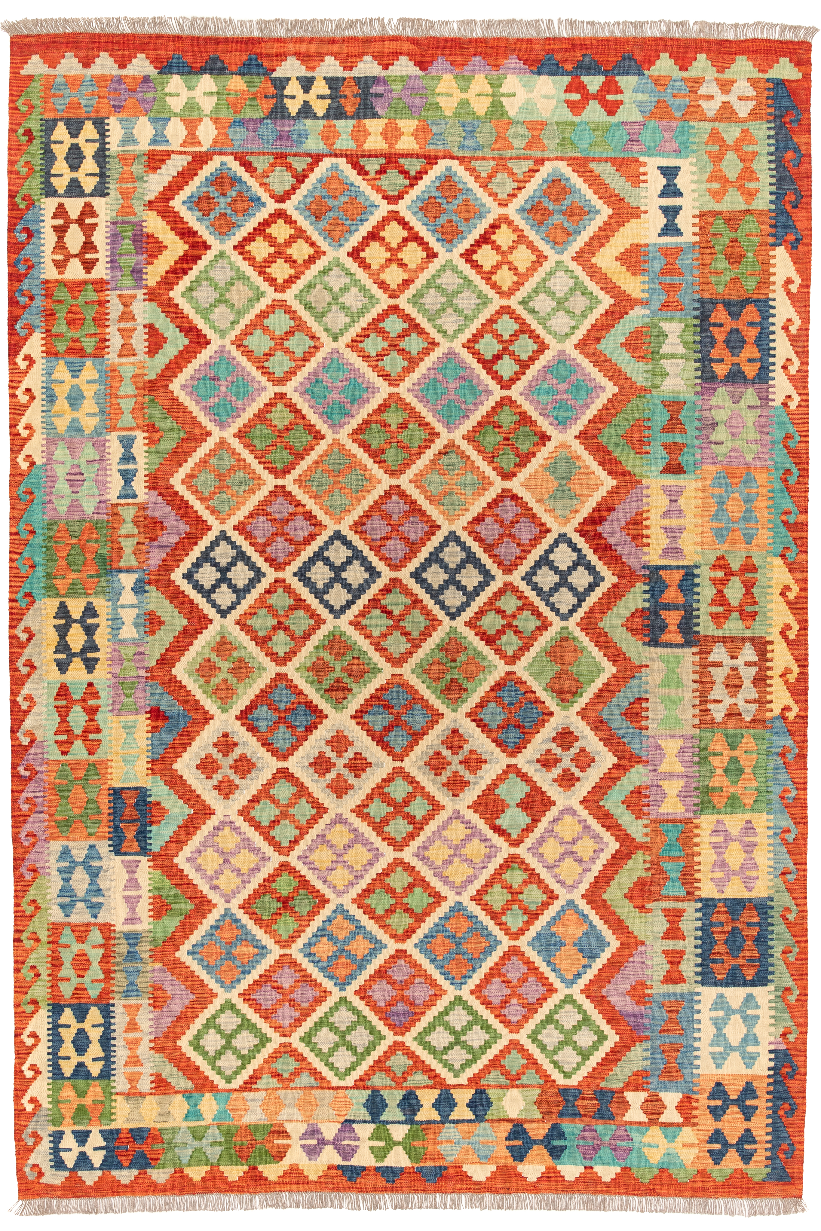 Afghanischer Kelim Teppich handgewebt Schurwolle Unikat 292 x 200 cm