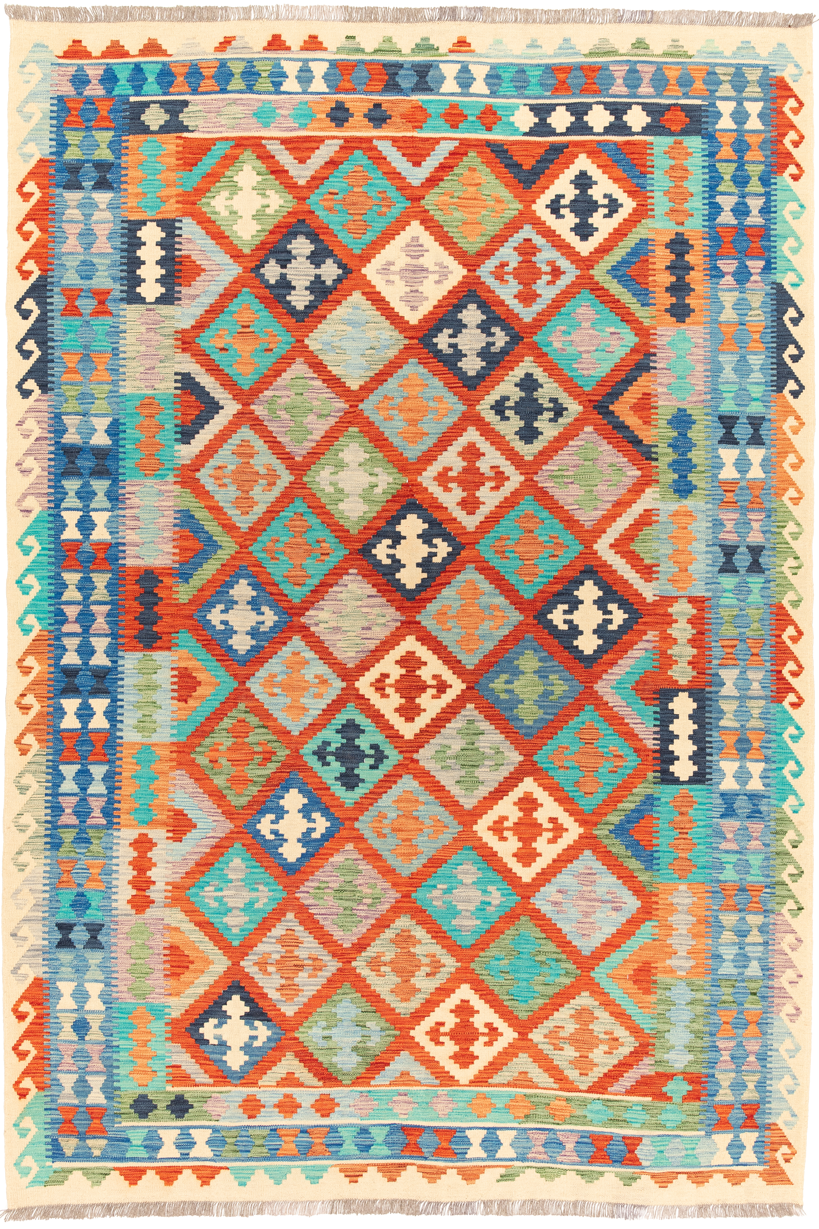 Afghanischer Kelim Teppich handgewebt Schurwolle Unikat 296 x 200 cm